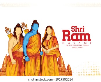 illustration of Lord Rama with bow arrow in Shree Ram Navami celebration background for religious holiday