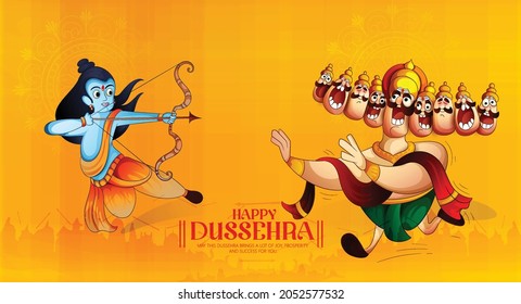 Illustration Of  Lord Rama With Bow And Arrow For Happy Dussehra Festival Of India Background