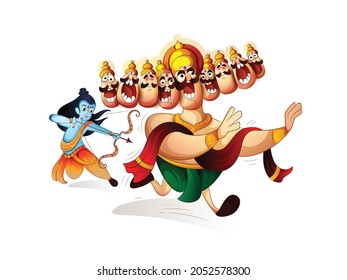 Illustration Of  Lord Rama With Bow And Arrow For Happy Dussehra Festival Of India Background