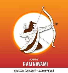 illustration of Lord Rama with bow arrow in Shree Ram Navami celebration background for religious holiday with hindi text meaning shree ram navami