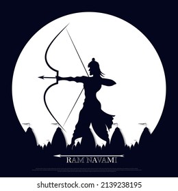 illustration of Lord Rama with bow arrow in Shree Ram Navami celebration background for religious holiday