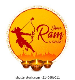 illustration of Lord Rama with bow arrow for Shree Ram Navami celebration background for religious holiday of India