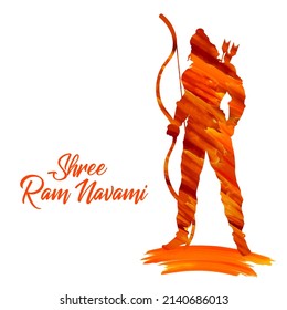 illustration of Lord Rama with bow arrow for Shree Ram Navami celebration background for religious holiday of India