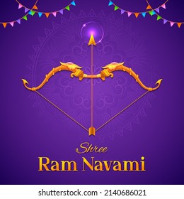 illustration of Lord Rama with bow arrow for Shree Ram Navami celebration background for religious holiday of India