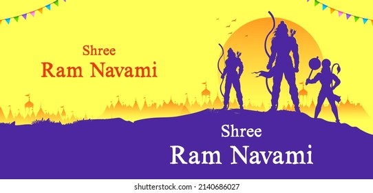 illustration of Lord Rama with bow arrow for Shree Ram Navami celebration background for religious holiday of India