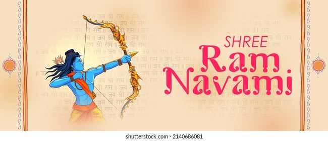 illustration of Lord Rama with bow arrow for Shree Ram Navami celebration background for religious holiday of India