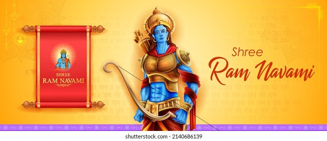 illustration of Lord Rama with bow arrow for Shree Ram Navami celebration background for religious holiday of India