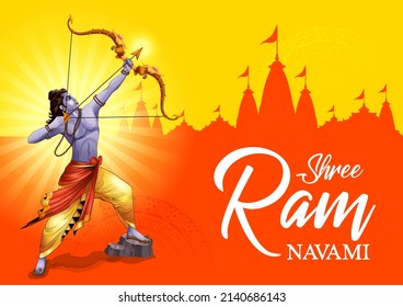 illustration of Lord Rama with bow arrow for Shree Ram Navami celebration background for religious holiday of India