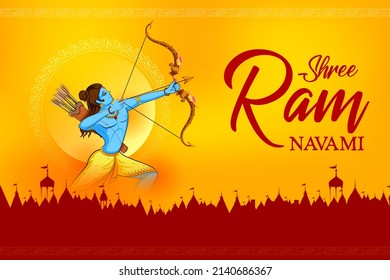 illustration of Lord Rama with bow arrow for Shree Ram Navami celebration background for religious holiday of India