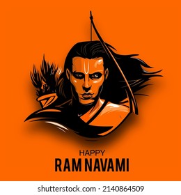 illustration of Lord Rama with bow arrow in Shree Ram Navami celebration background for religious holiday with hindi text meaning shree ram navami