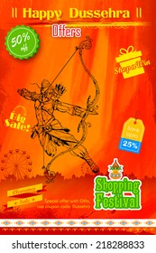 illustration of Lord Rama with bow arrow in Dusshera promotion poster