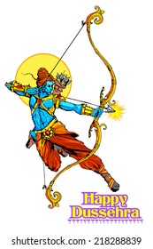 illustration of Lord Rama with bow arrow killing Ravana