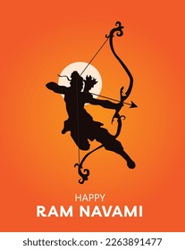 Illustration of Lord Rama with bow arrow in Shree Ram Navami celebration background for religious holiday of India