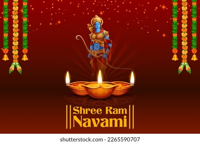 illustration of Lord Rama with bow arrow for Shree Ram Navami celebration background for religious holiday of India