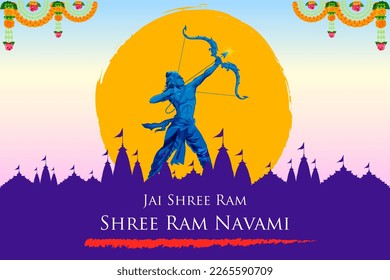 illustration of Lord Rama with bow arrow for Shree Ram Navami celebration background for religious holiday of India