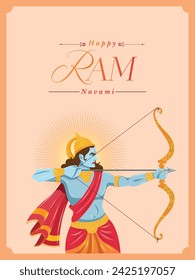 illustration of Lord Rama with bow and arrow. Shree Ram Navami celebration background for religious festival holiday of India.