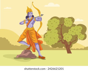 illustration of Lord Rama with bow arrow in Shree Ram Navami celebration background for religious holiday of India