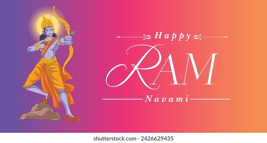 illustration of Lord Rama with bow arrow for Shree Ram Navami celebration background for religious holiday of India.