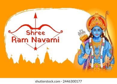 Illustration von Lord Rama mit Bogenpfeil mit Hindi-Text, der Shree Ram Navami-Feier Hintergrund für religiösen Feiertag von Indien bedeutet