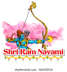 illustration of Lord Rama with bow arrow killing Ravana in Ram Navami