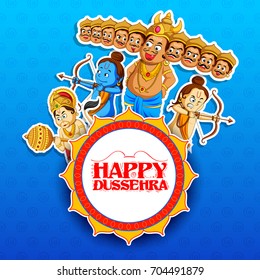 illustration of Lord Rama with bow arrow killing Ravan in Dussehra Navratri festival of India poster