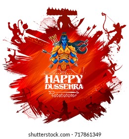 illustration of Lord Rama with bow arrow killing Ravan in Dussehra Navratri festival of India poster