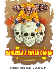 illustration of Lord Rama with bow arrow killing Ravan in Dussehra Navratri festival of India poster