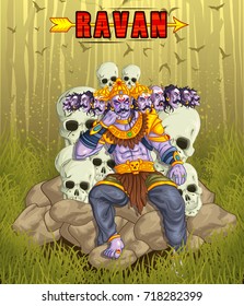 illustration of Lord Rama with bow arrow killing Ravan in Dussehra Navratri festival of India poster