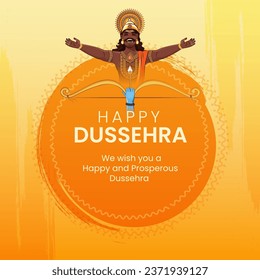 Illustration of Lord Rama with bow and quiver and Ravan for Dussehra festival