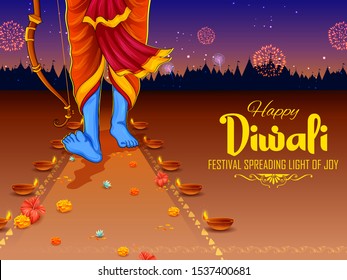 illustration of Lord Rama coming back on Happy Diwali Holiday background for light festival of India