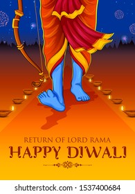 illustration of Lord Rama coming back on Happy Diwali Holiday background for light festival of India