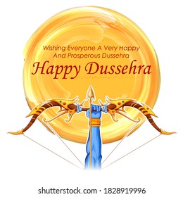 illustration of Lord Rama holding Bow and Arrow in Happy Dussehra festival of India background