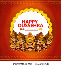 illustration of Lord Rama killing Ravana in Navratri festival of India poster for Happy Dussehra