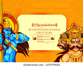 illustration of Lord Rama killing Ravana in Navratri festival of India poster for Happy Dussehra