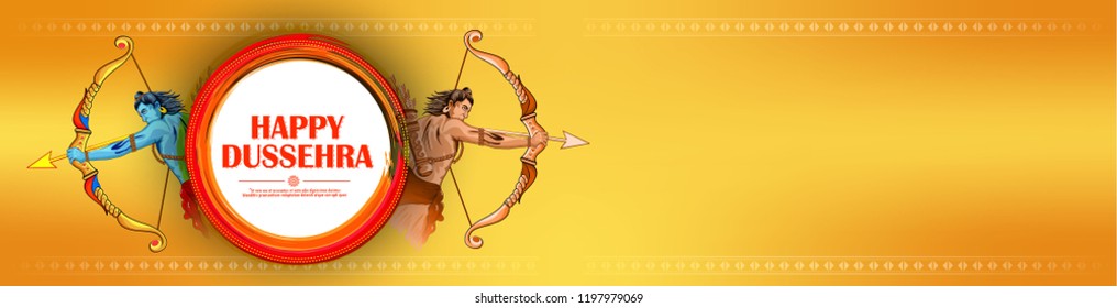 illustration of Lord Rama killing Ravana in Navratri festival of India poster for Happy Dussehra