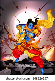 illustration of Lord Rama killing Ravana in Navratri Happy Dussehra festival of India