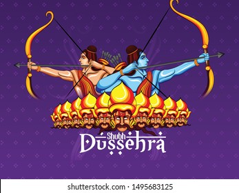 illustration of Lord Rama killing Ravana in Festival Happy Dussehra