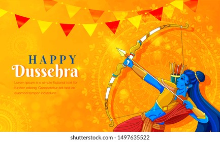 illustration of Lord Rama killing Ravana in Navratri festival of India poster for Happy Dussehra. Vector illustration