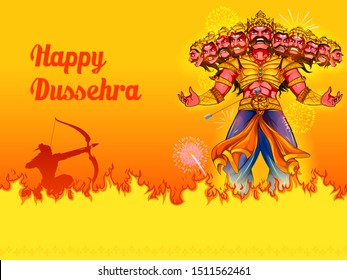 illustration of Lord Rama killing Ravana in Dussehra Navratri festival of India poster