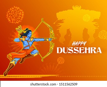 illustration of Lord Rama killing Ravana in Dussehra Navratri festival of India poster