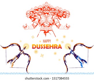 illustration of Lord Rama killing Ravana in Dussehra Navratri festival of India poster