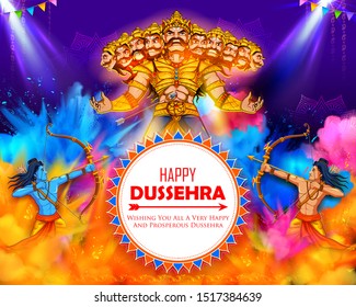 illustration of Lord Rama killing Ravana in Dussehra Navratri festival of India poster