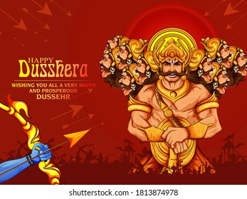 illustration of Lord Rama killing Ravana in Happy Dussehra festival of India