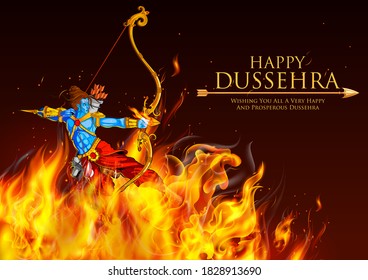 illustration of Lord Rama killing Ravana in Dussehra Navratri festival of India poster