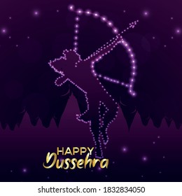 illustration of Lord Rama killing Ravana in Dussehra festival of India with Hindi text and background.