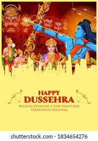 illustration of Lord Rama killing Ravana in Dussehra Navratri festival of India poster