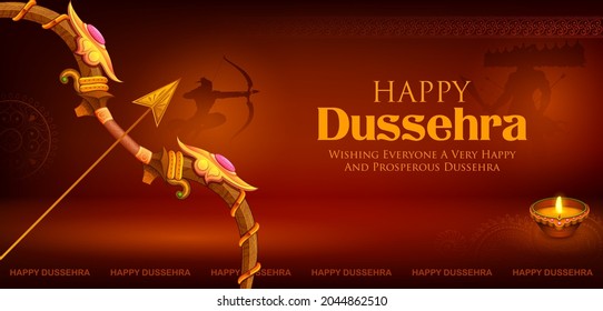 illustration of Lord Rama killing Ravana in Dussehra Navratri festival of India poster