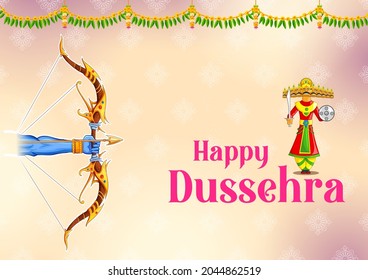 illustration of Lord Rama killing Ravana in Dussehra Navratri festival of India poster