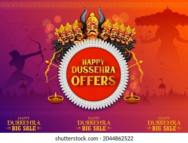 illustration of Lord Rama killing Ravana in Dussehra Navratri festival of India poster