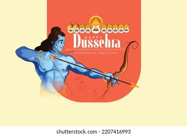 illustration of Lord Rama killing Ravana in Dussehra Navratri festival of India and temple
